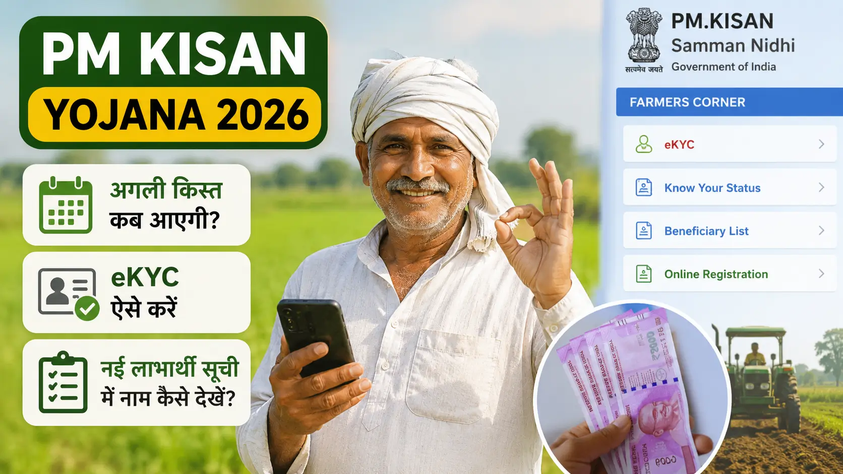 PM Kisan Yojana 2026: अगली किस्त की तारीख, eKYC और नई Beneficiary List कैसे चेक करें?